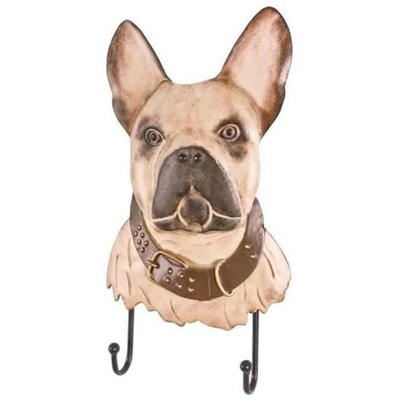 Patère murale en métal motif visage de bouledogue - Longueur 20 x Hauteur 36 x Profondeur 5 cm