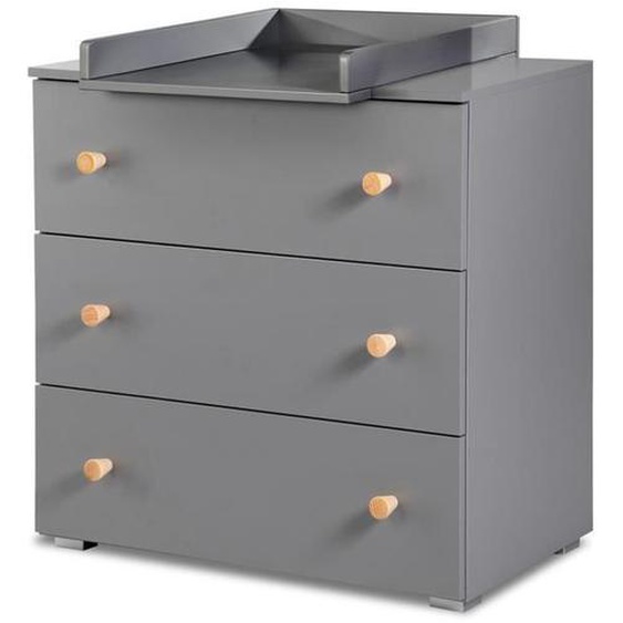 PAULINE Commode bébé avec plan à langer amovible Gris - Bois