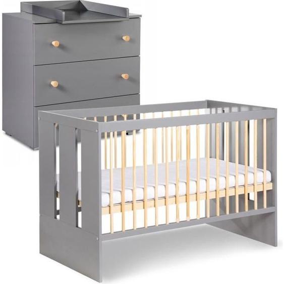 PAULINE Ensemble commode à langer + lit bébé Gris - Bois 120x60 cm