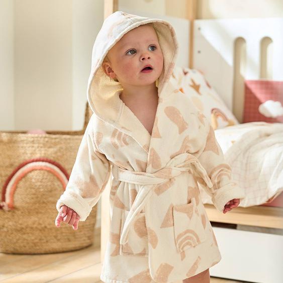 Peignoir de bain bébé en coton bio* personnalisable HAPPY SKY beige imprimé