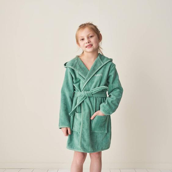 Peignoir de bain enfant uni avec coton recyclé, personnalisable menthe