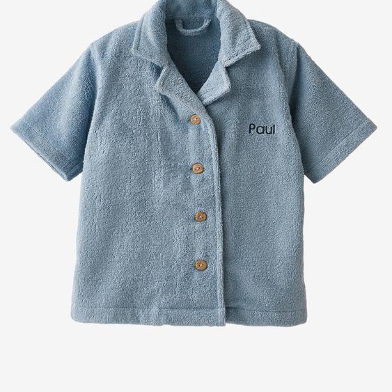 Peignoir Oversize bébé uni avec coton recyclé, personnalisable bleu chambray