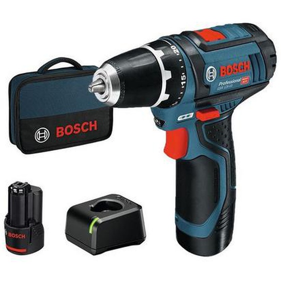 Perceuse-visseuse 12V GSR 12V-15 + 2 batteries 2Ah + chargeur + sacoche - BOSCH - 060186810F