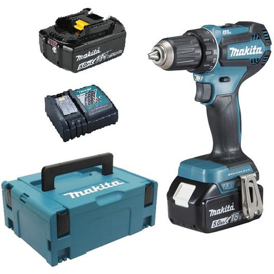 Perceuse-visseuse 18V + 2 batteries BL1850B + chargeur DC18RC + Makpac 2 - MAKITA - DDF485RTJ