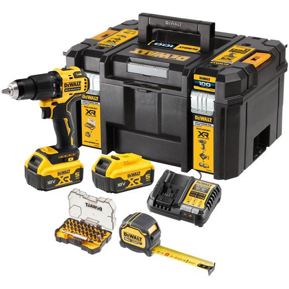 Perceuse visseuse à percussion 18V XR Brushless + 2 batteries 5Ah + chargeur + coffret TSTAK - DEWALT - DCZ100P2KT-QW