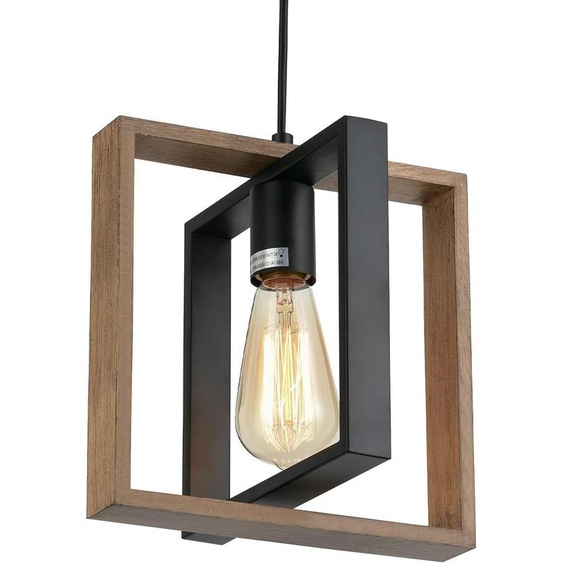 Petit Lustre Suspendu Industriel,Lampe Suspendue Pour Îlot De Cuisine De Ferme Avec Cordon,Lustre Salon Bois + Métal,1 Luminaire E27 Pour Salle À Manger,Chambre À Coucher,Couloir,Entrée,24 Cm