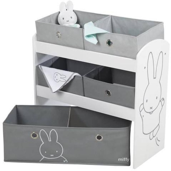 Petit Meuble - Roba - Étagère De Rangement Miffy® Avec 5 Boîtes En Tissu - Gris / Blanc Gris