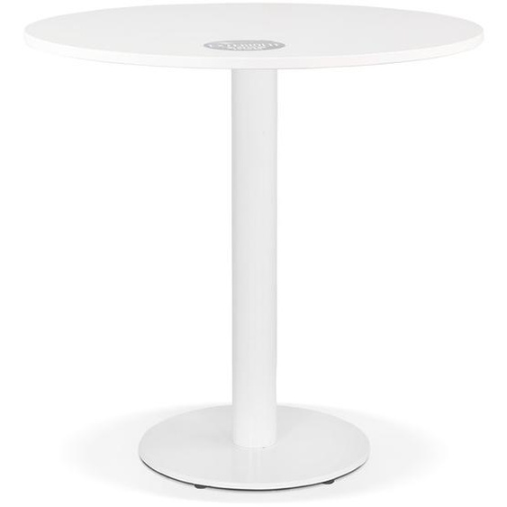 Petite table à diner LUCETTE ronde en bois et fonte blanche - Ø 68 cm