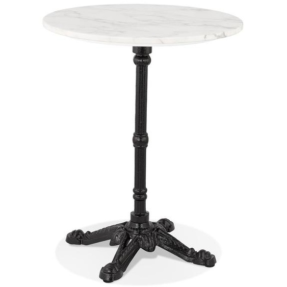 Petite table bistrot ronde MARAY style rustique en pierre blanche effet marbre et métal noir - Ø 60 cm