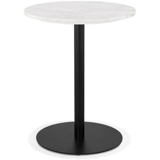 Petite table bistrot ronde TOMY en pierre blanche effet marbre et métal noir - Ø 60 cm