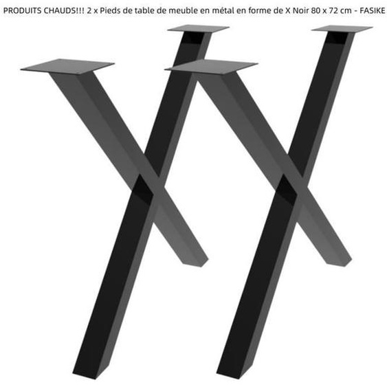 Pieds de table en métal en forme de X Noir 80 x 72 cm - QUIIENCLEE - Classique - Intemporel - A poser au sol