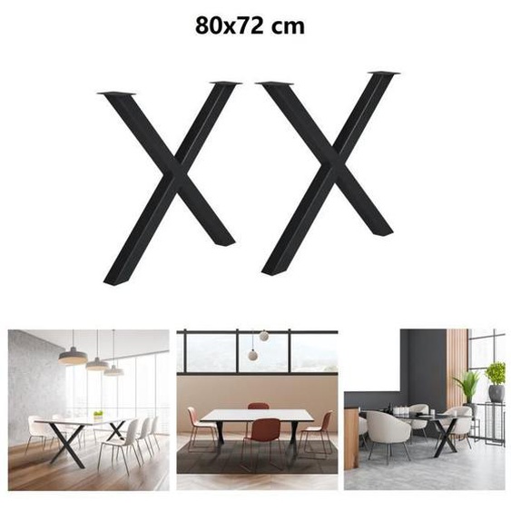 Pieds de table en X vintage Willonin® en métal noir pour meuble de bureau - 80x72 cm