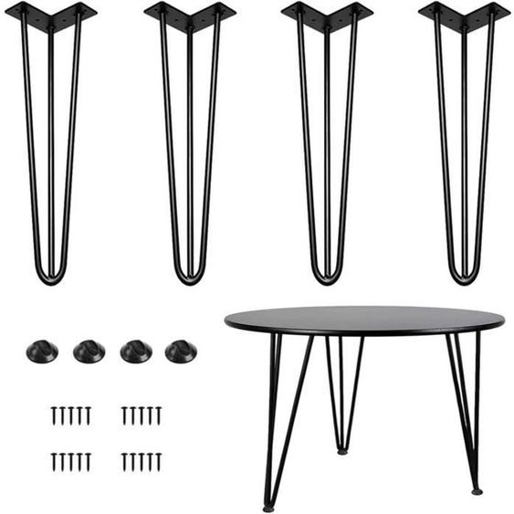 Pieds En Épingle À Cheveux 4 Pièces 11 -30 Cm Pieds De Table Avec Vis Gratuites Et Pieds De Protection 3 Piliers En Fer Noir[J3668]