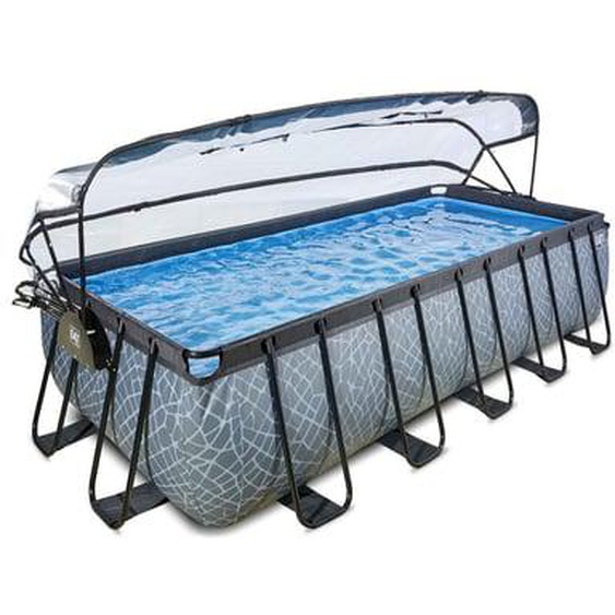 Piscine hors sol grise 540x250x122 cm + dôme et pompe à chaleur