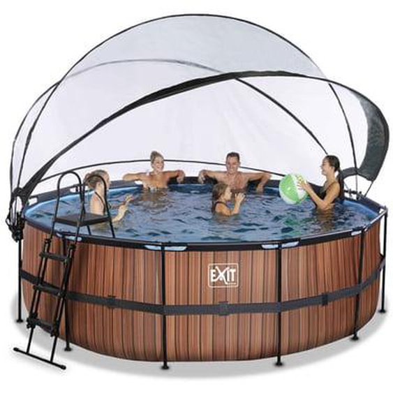 Piscine hors sol ronde marron 427x122cm + dôme et pompe à chaleur