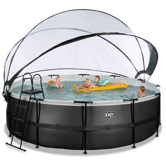 Piscine hors sol ronde noire 450x122cm + dôme et pompe à chaleur