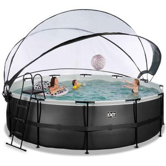 Piscine hors sol ronde noire 488x122cm + dôme et pompe à chaleur