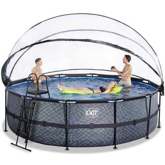 Piscine hors sol ronde noire 488x122cm + dôme et pompe à chaleur