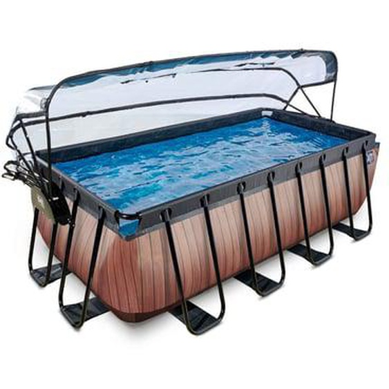 Piscine marron 400x200x122 cm avec dôme et pompe filtrante sable