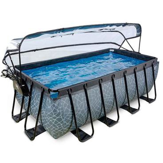 Piscine marron 400x200x122 cm avec dôme et pompe filtrante sable