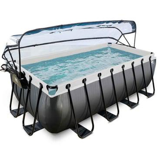 Piscine marron 400x200x122 cm avec dôme et pompe filtrante sable