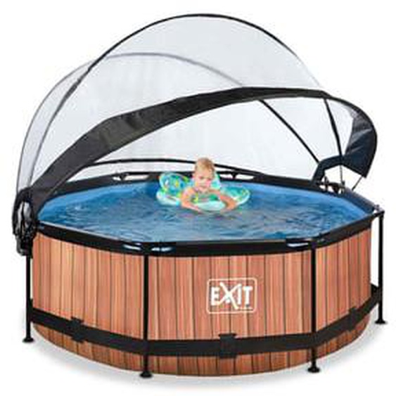 Piscine ronde grise 244x76cm + dôme et pompe filtrante