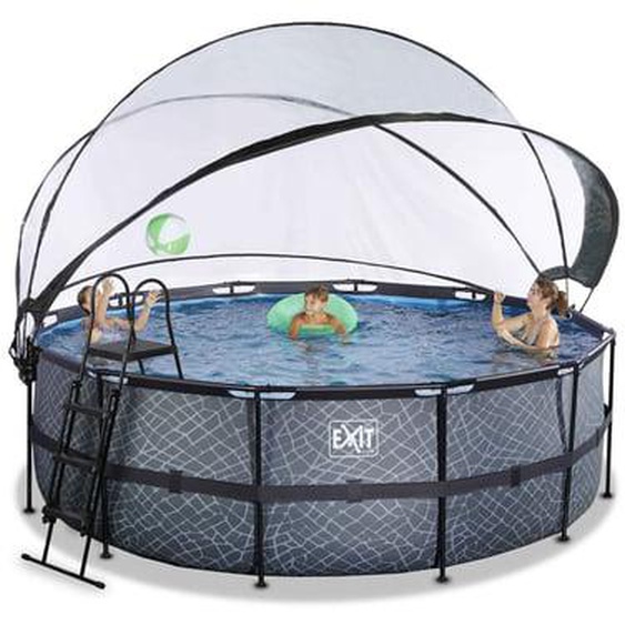 Piscine ronde grise 427x122cm + dôme et pompe filtrante sable