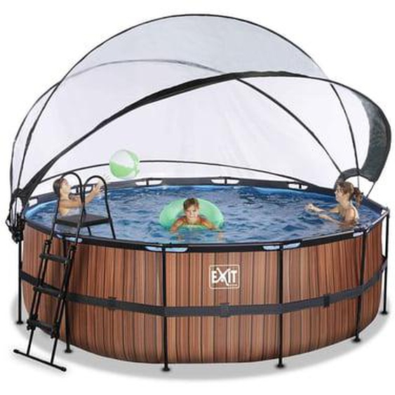 Piscine ronde grise 427x122cm + dôme et pompe filtrante sable