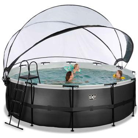 Piscine ronde grise 427x122cm + dôme et pompe filtrante sable