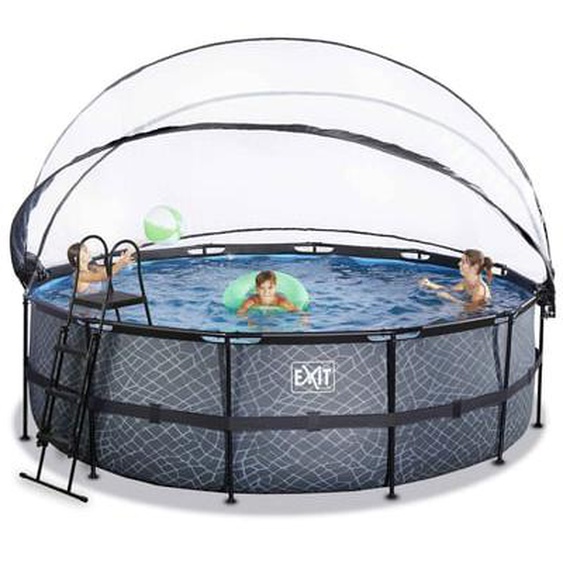 Piscine ronde grise 450x122cm + dôme et pompe filtrante sable