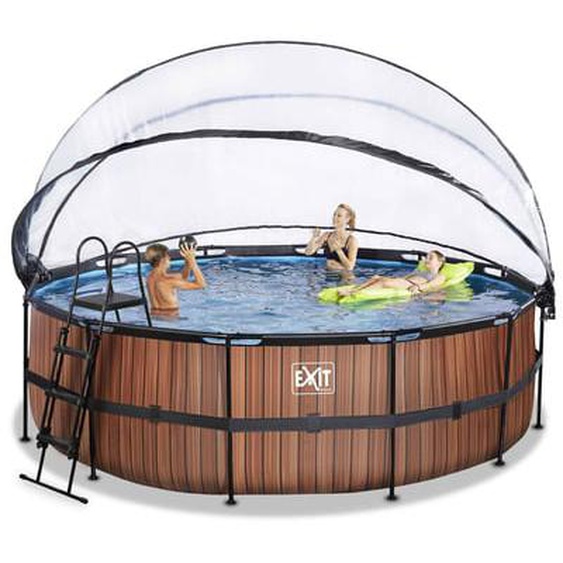 Piscine ronde grise 450x122cm + dôme et pompe filtrante sable