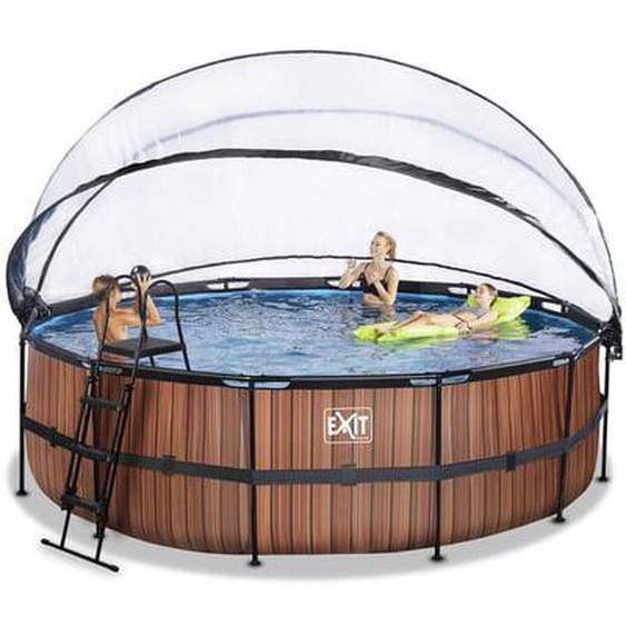 Piscine ronde grise 488x122cm avec dôme et  pompe filtrante sable