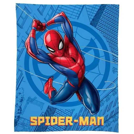 Plaid Polaire Imprimé 100% Polyester, Spiderman Action 125x150cm Bleu