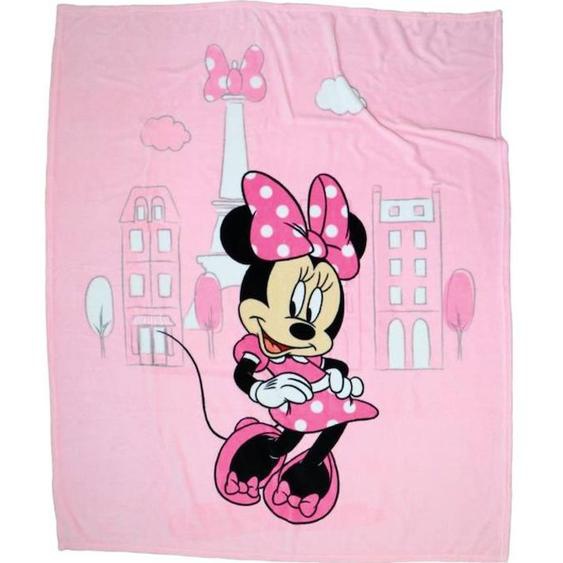 Plaid Polaire Imprimé - Disney - Minnie Shopping - Rose - 125x150 Cm - Lavable À 30° Rose