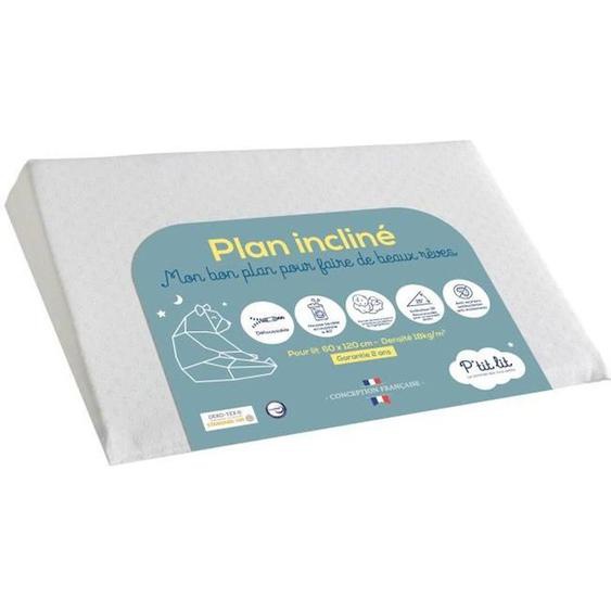 Plan Incliné Bébé 60x35 Cm - Ptit Lit - Limite Les Reflux - Anti Acariens - Inclinateur 10° - Déhoussable Blanc