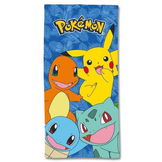 Pokemon - Serviette De Plage Pokémon Pikachu Salamèche Bulbizarre Carapuce 70x140 Cm - 100% Microfibre - 250 Gsm - Bleu Bleu