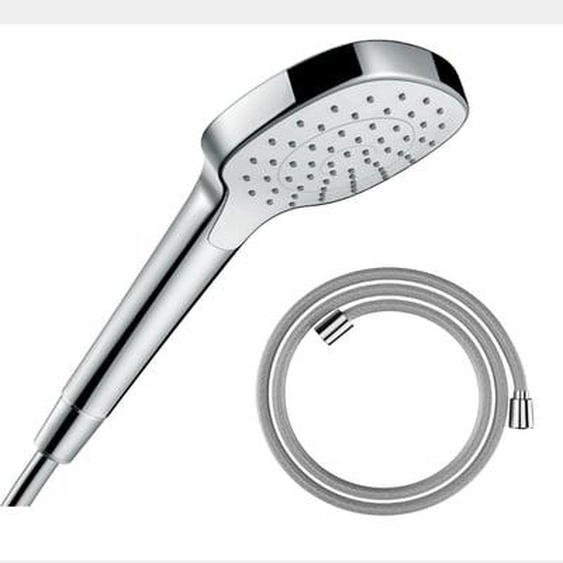 Pommeau de douche Croma Select E EcoSmart blanc/chromé + flexible de douche Designflex 125 cm chromé