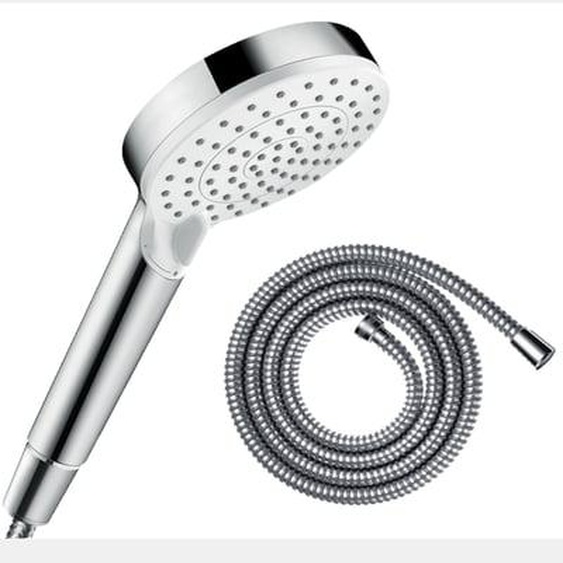 Pommeau de douche Crometta EcoSmart 2 jets blanc/chromé + flexible de douche 1,25 m Metaflex chromé