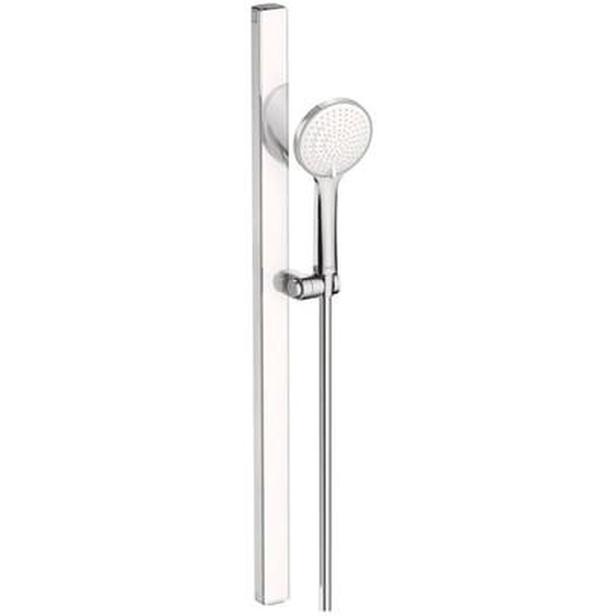 Pommeau de douche MinusFlow flexible et barre chromé blanc