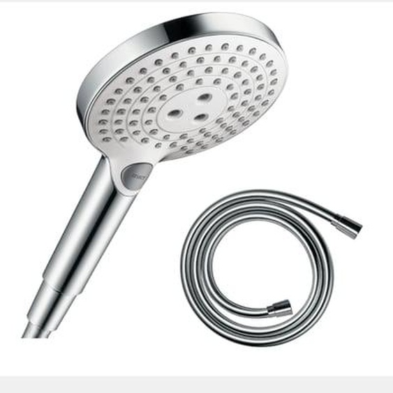 Pommeau de douche Raindance Select S EcoSmart 120 3 jets blanc/chromé + flexible de douche 1,25 m Isiflex chromé