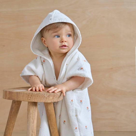 Poncho de bain bébé GIVERNY personnalisable, avec coton recyclé blanc imprimé