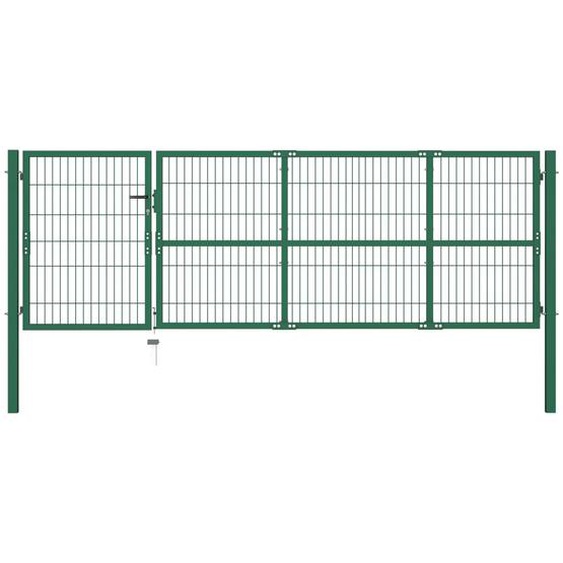 Portail de clôture de jardin avec poteaux 350x100 cm Acier Vert