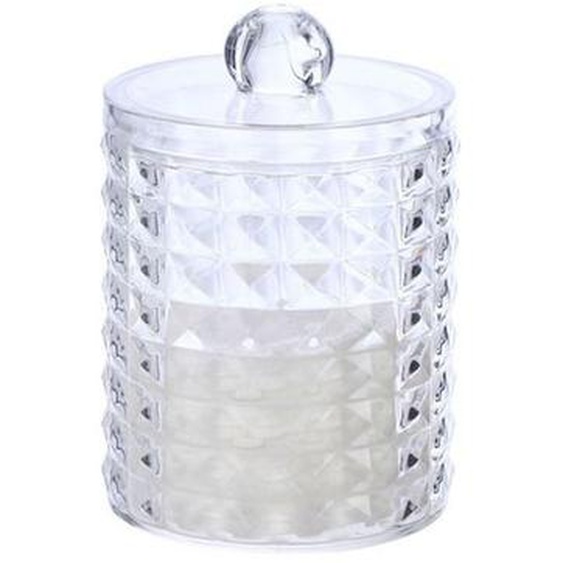 Porte Coton Tampon Transparent Distributeur de Tampon Cosmétique Rond en Plastique avec Couvercle Organisateur de Coton Tampon à