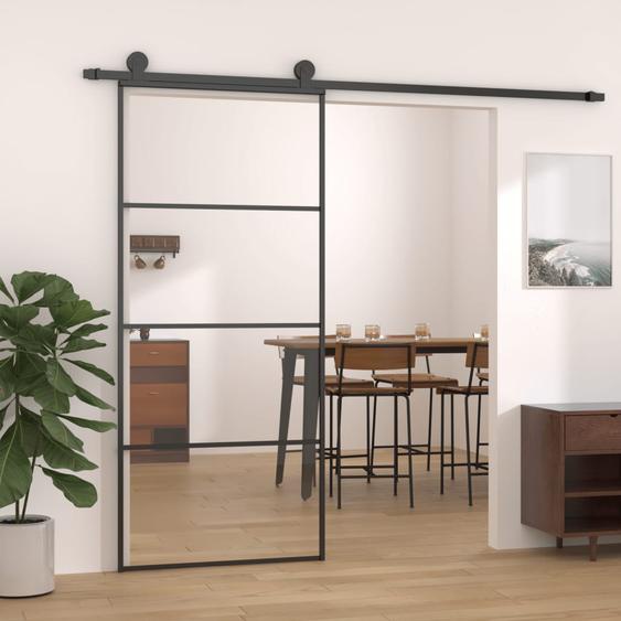 Porte coulissante Aluminium et verre ESG 90x205 cm Noir