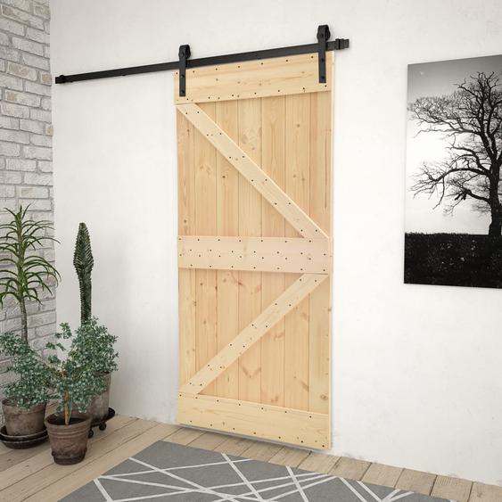 Porte coulissante avec kit de quincaillerie 90x210cm Pin massif