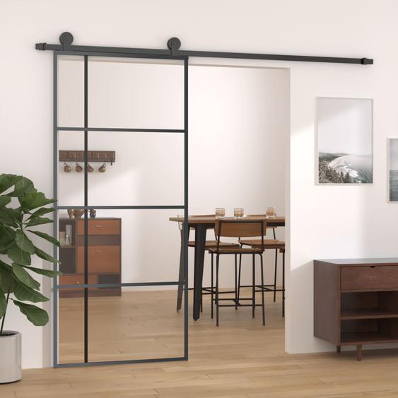 Porte coulissante Verre ESG et aluminium 90x205 cm Noir