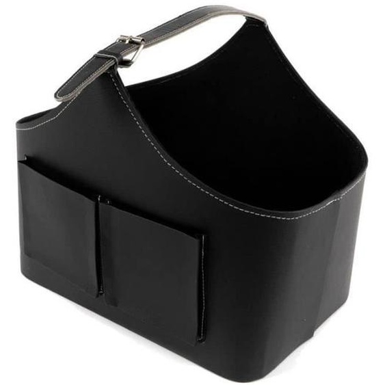 Porte-revues en simili-cuir noir avec poches, panier avec poignées en cuir synthétique pour le rangement dans le salon et le canap