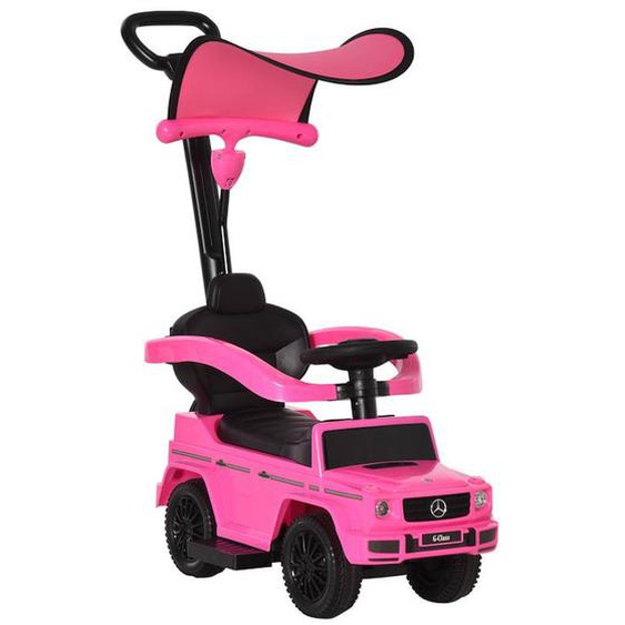 Porteur Enfants Homcom Voiture Enfant Multi-équipée 12-36 Mois Klaxon Marche-pieds, Garde-corps Et Ombrelle Rose Rose