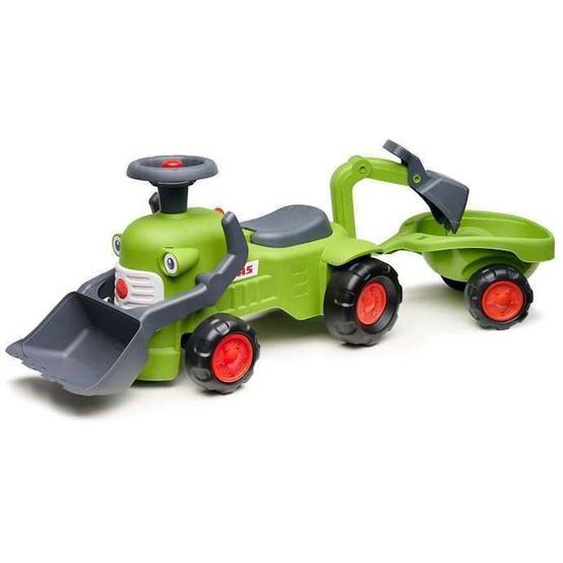 Porteur Tractopelle Claas 1er Âge Avec Excavatrice Et Remorque - Falk - Dès 12 Mois - Fabriqué En France - 90% De Plastique Recyclé Vert