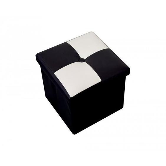 Pouf de rangement pliant - MOBILI REBECCA - Noir et blanc - Bois - Simili (PU) - 30x30x30cm